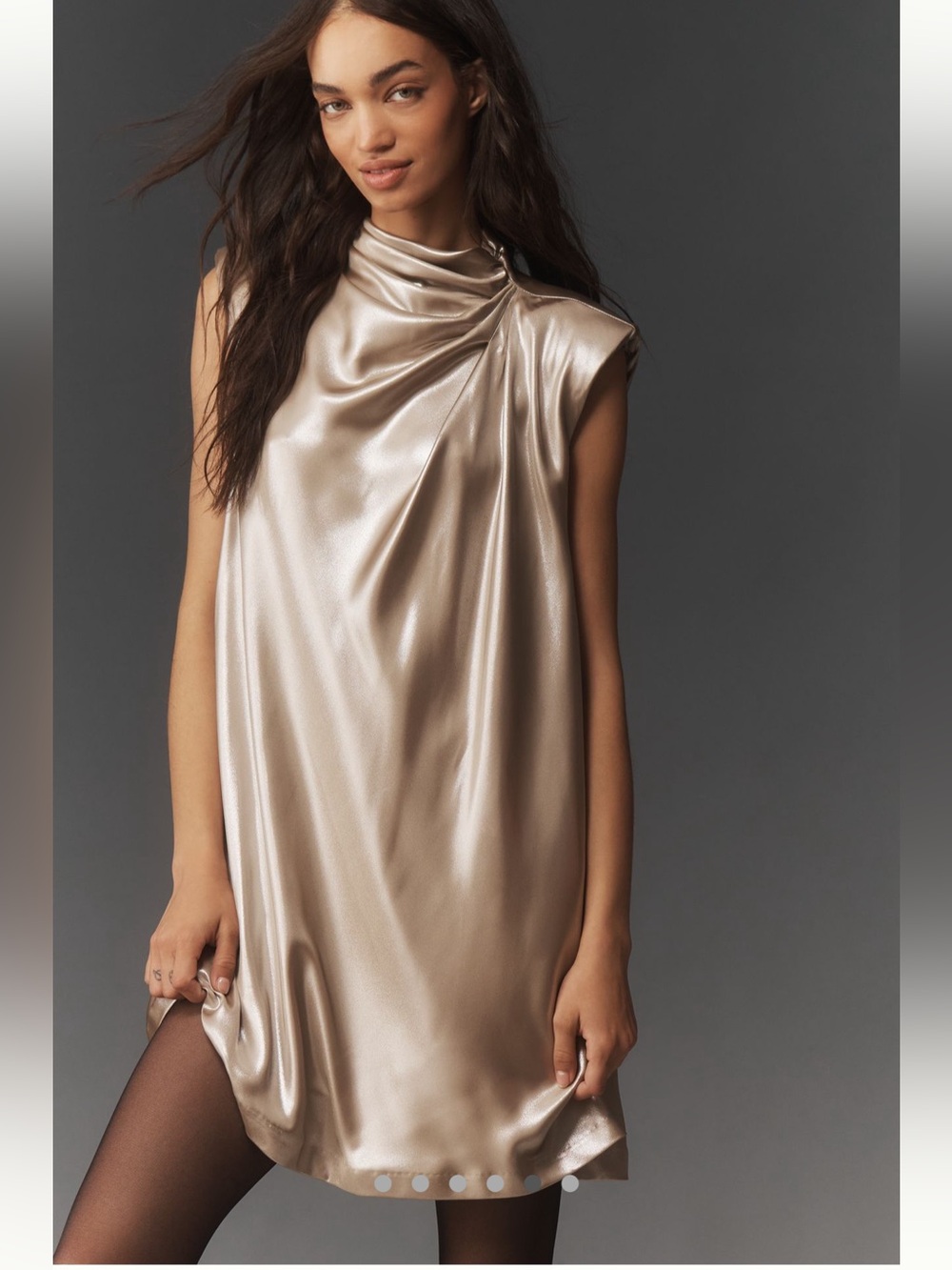 Anthropologie Sleeveless Liquid Shine High-Neck Mini Dress - Size MP - BNWT
